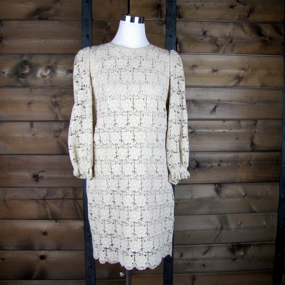 Eliza J Cream Crochet Overlay Dress - Size 10